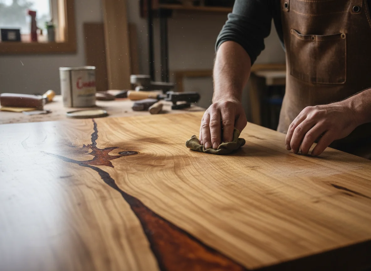 Kauri table restoration detail